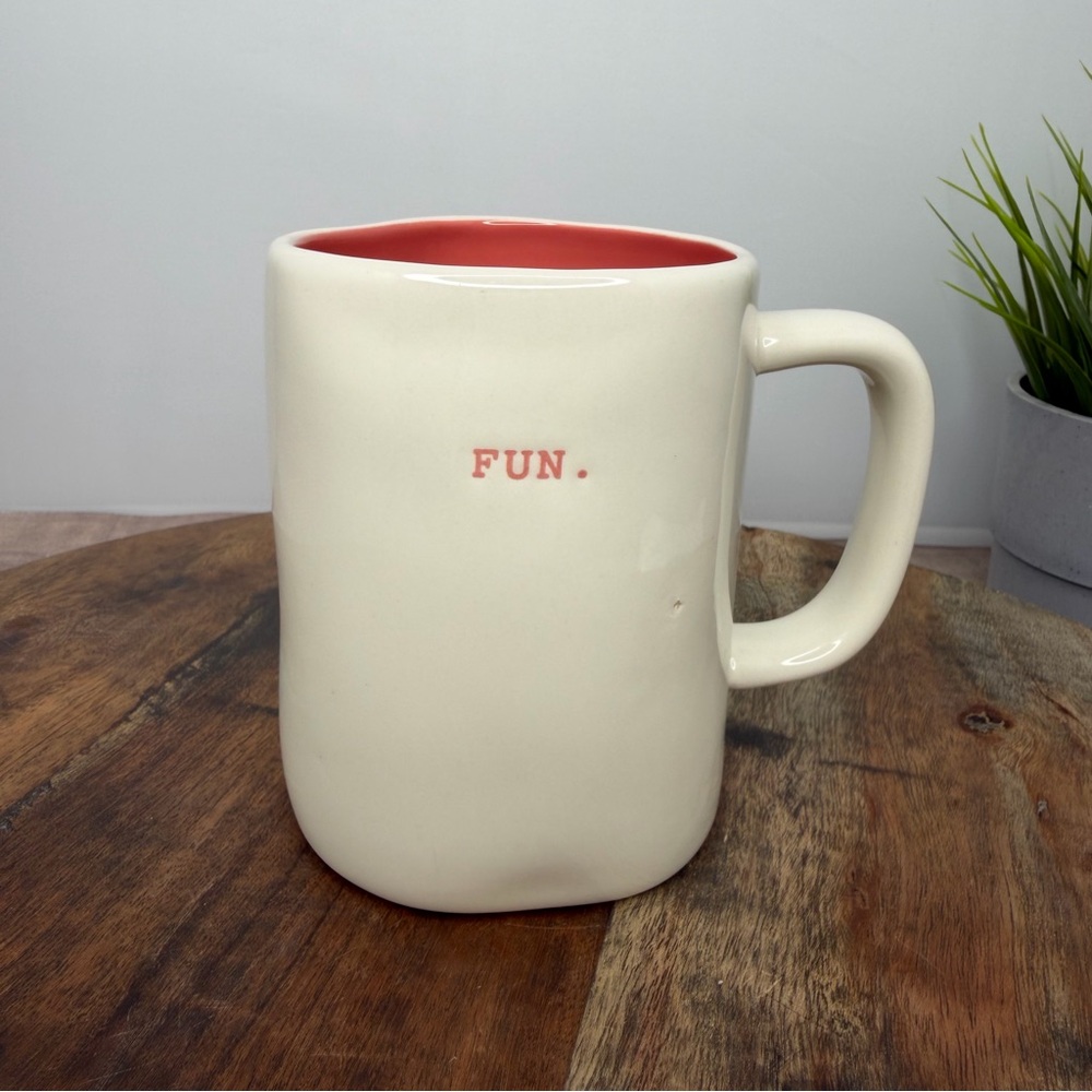 Rae Dunn FUN Typewriter font pink Mug